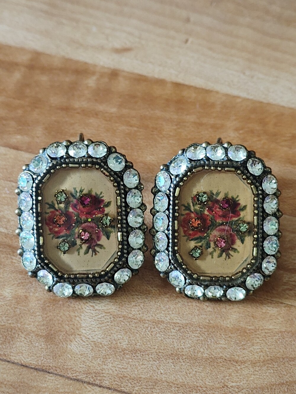 Vintage Michal Negrin Victorian Rose AB Crystal Leverback Earrings